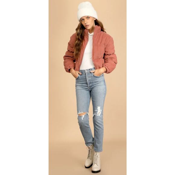 Lulu's L pink corduroy Puffer Jacket - Picture 2 of 7